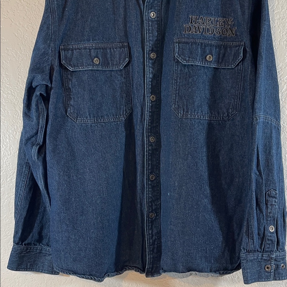 Harley-Davidson Motorcycles Men's Burning Skull Denim Shirt Size XL 99081-13VM - Picture 4 of 12